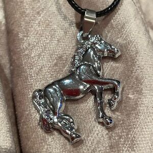 Silver Horse Corded Necklace 16-18”